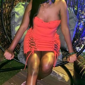 Red/Orange Lace-Up Mini Dress